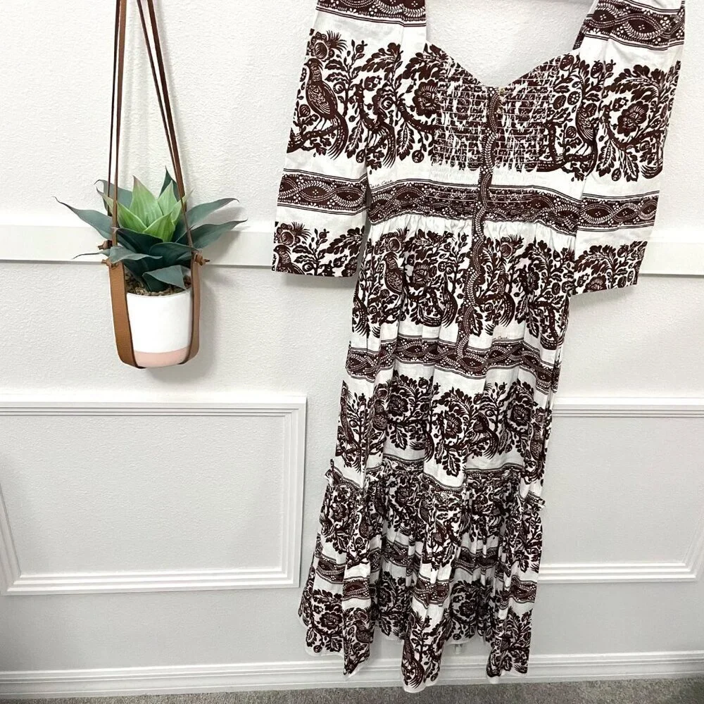 NWT Cara Cara Blue Hill Linen Printed Midi Dress Burgundy Women’s Size 2 - Picture 8 of 10